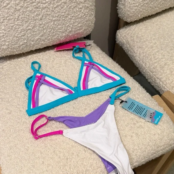 NWT! Oneone Swimwear Small XS Triangle Bikini Bikini Set Strappy Color block - Picture 1 of 7